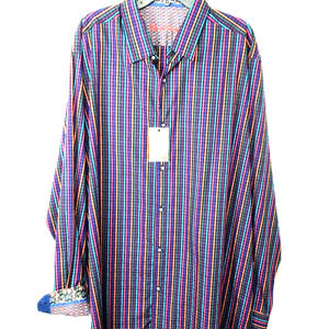 Robert Graham Men's Dress Shirt Black w Multiple Colors w Contrasting Cuffs 2XLT